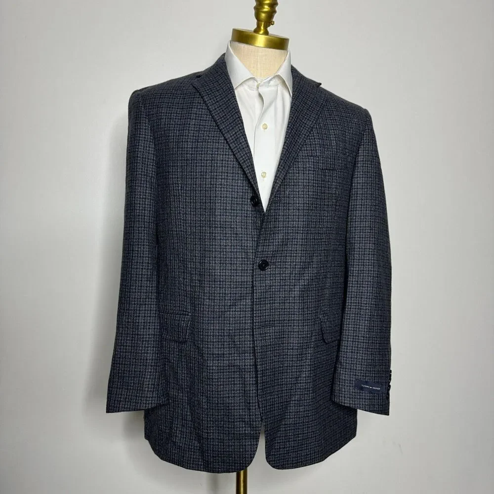 Tommy Hilfiger 42R Blazer‎ Sport Coat Mens Gray Check Wool